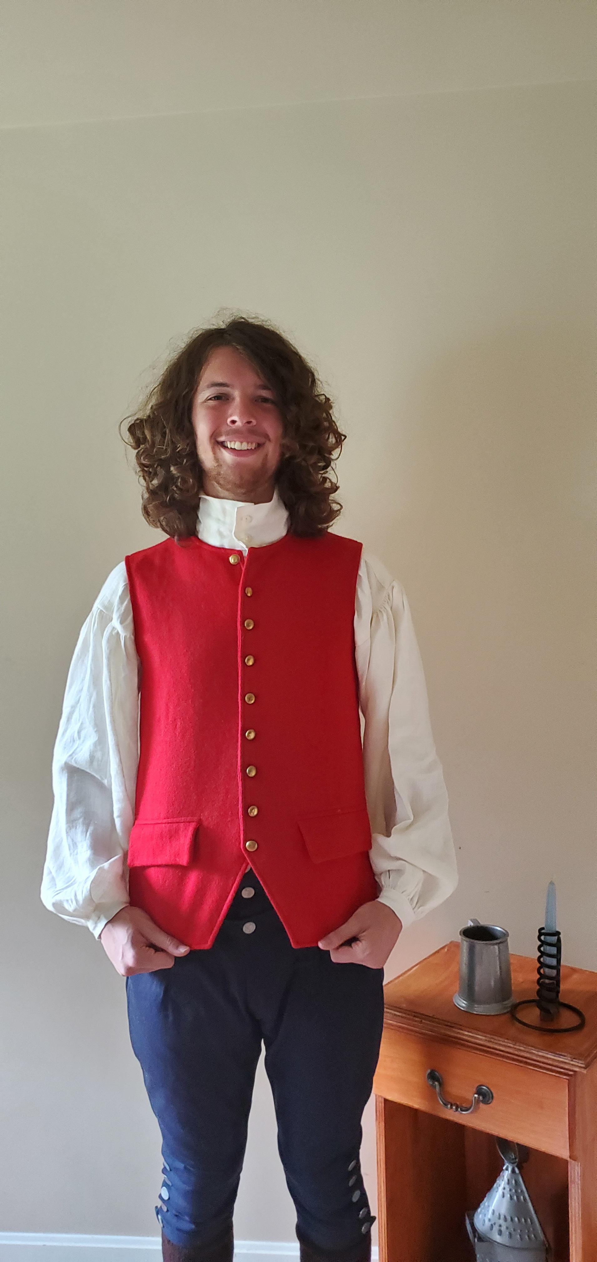 Late 18th Century Wool Waistcoat made with red wool and finished with brass buttons