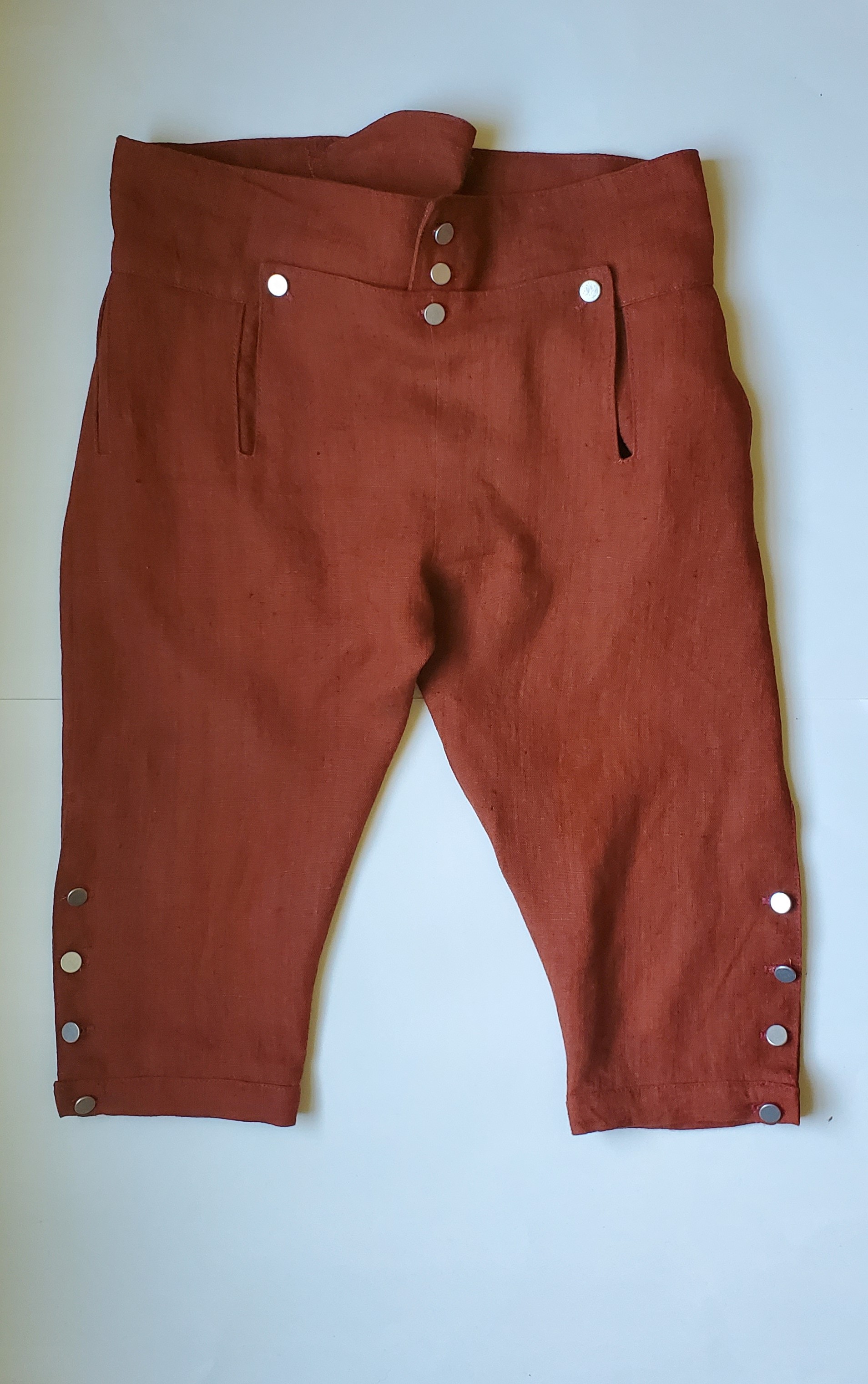 18th Century Fall Front Knee Breeches made with Brown Heavy Linen Cloth
